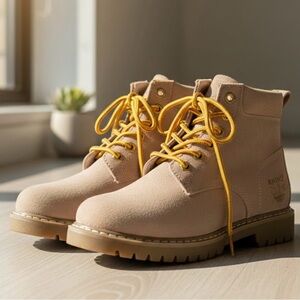 NWOB Vintage Rhino Camel Suede Work Boots M7210 Y2K 90s Lug Sole Unworn Sz 7